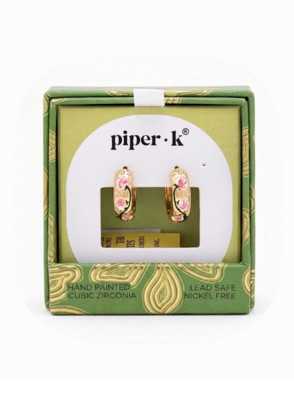 NWT ⚜️🌺⚜️ Piper K Hand Painted Gold Toned Floral Mini Hoops with CZ